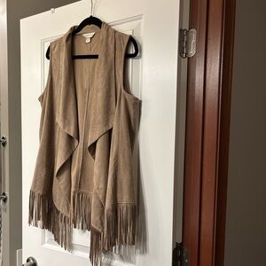 Fringed Tan Vest for Women